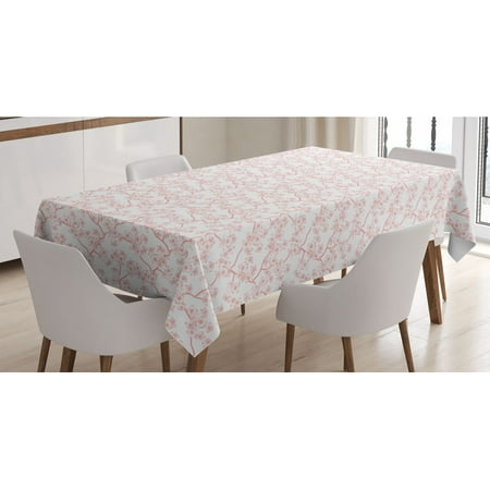 

Cherry Blossom Tablecloth Retro Revival Sakura Pattern in Soft Color Chinese Japanese Culture Art Rectangle Satin Table Cover Accent for Dining Room and Kitchen 52 X 70 Coral White by Ambesonne