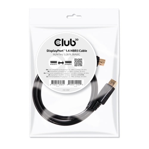 (1m/3.28ft Poly bag) - Club3D CAC-2067 DisplayPort to DisplayPort 1.4/HBR3 Cable DP 1.4 8K 60Hz 1m/3.28ft, Black