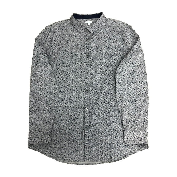 Mens Gray Blue Leaf Slimfit Long Sleeve Button Front Collar Dress Shirt X-Large