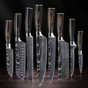 8-piece Premium Japanese Kitchen Knife Set with Laser Damascus Pattern - Imperial Collection - Chef's Knife, Paring Knife, Bread Knife & More