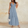 thumbnail image 2 of Delconic Women’s Halter Neck Maxi Dress Sleeveless Tiered Long Dress Casual Loose Fit Summer Beachwear for Daily and Vacation Sky Blue XL, 2 of 5