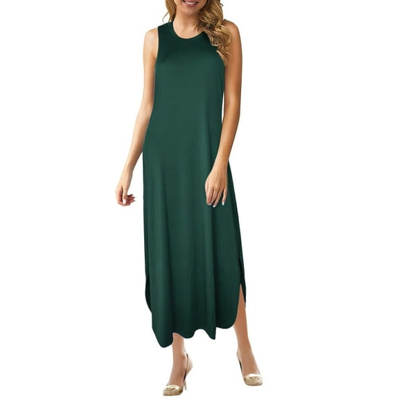 Baqcunre Homecoming Dresses Women'S Casual Summer Sleeveless Dress Loose Split Dresses With Pockets Corset Dress Womens Dresses Army Green Dress L