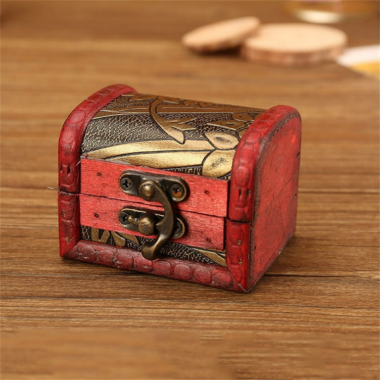 Decorative Wood Treasure Box Vintage Wooden Trinket Jewelry Storage Box  Treasure Case Organizer Jewelry Packaging With Locker