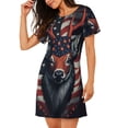 thumbnail image 2 of Easygdp Modern USA Deer Head Camisón de manga corta para mujer, informal, estampado, 2 of 6