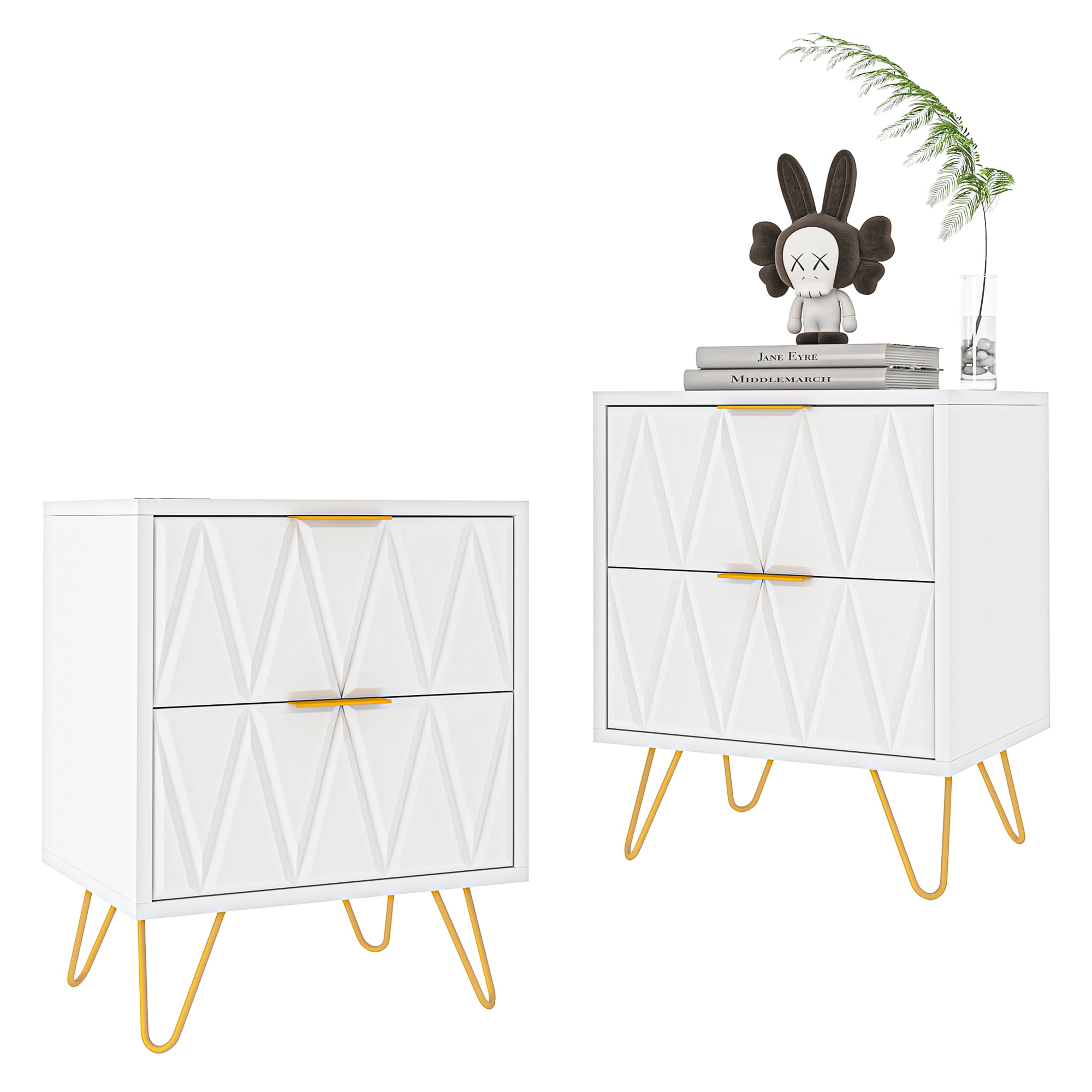 Spaco Night Stand set of 2, Modern Nightstand, Bedside Tables, Mid Century Nightstands with Open Storage Shelf, Bedside Table, Small Night Stands for Bedrooms, White