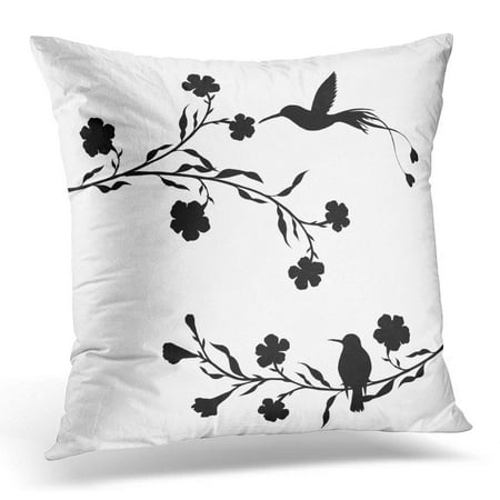 ECCOT Black Nectar Hummingbirds and Flowers Silhouettes Flying Birds and Trees Branches White Pillowcase Pillow Cover Cushion Case 18x18