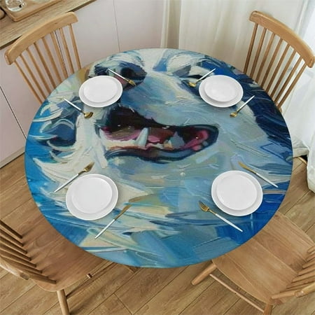 

Palnkart Swimming Dog Round Tablecloth - Stain-Resistant Washable Ideal for Indoor and Outdoor Use Waterproof Fabric with Elastic Edge Various Sizes Available 42 -46