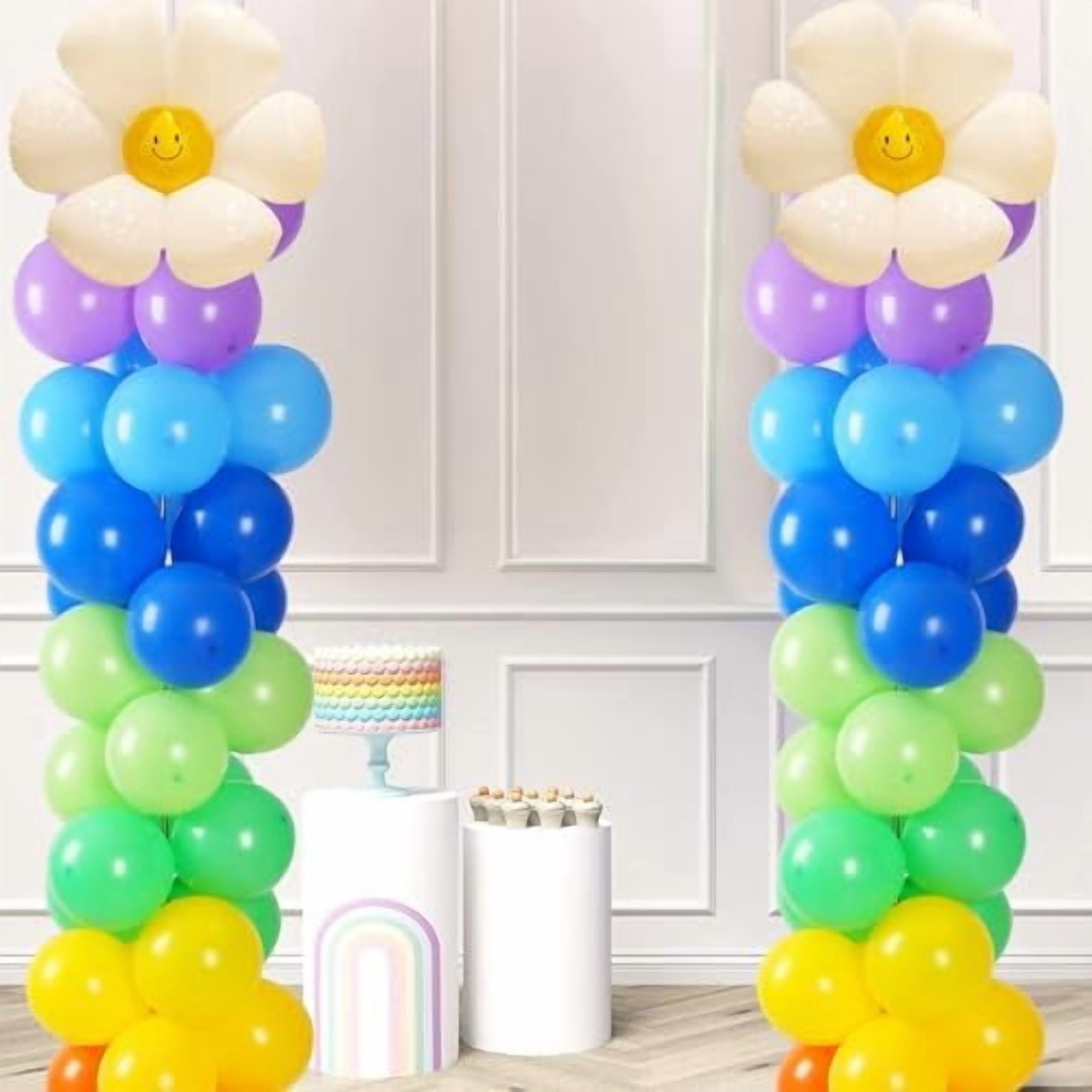 Adjustable balloon columns set of 2 with balloons (Includes 100 Colorful Balloons), 78 Inch balloon tower Reusable Metal Telescopic Design for Weddings, Birthdays, Baby Showers.