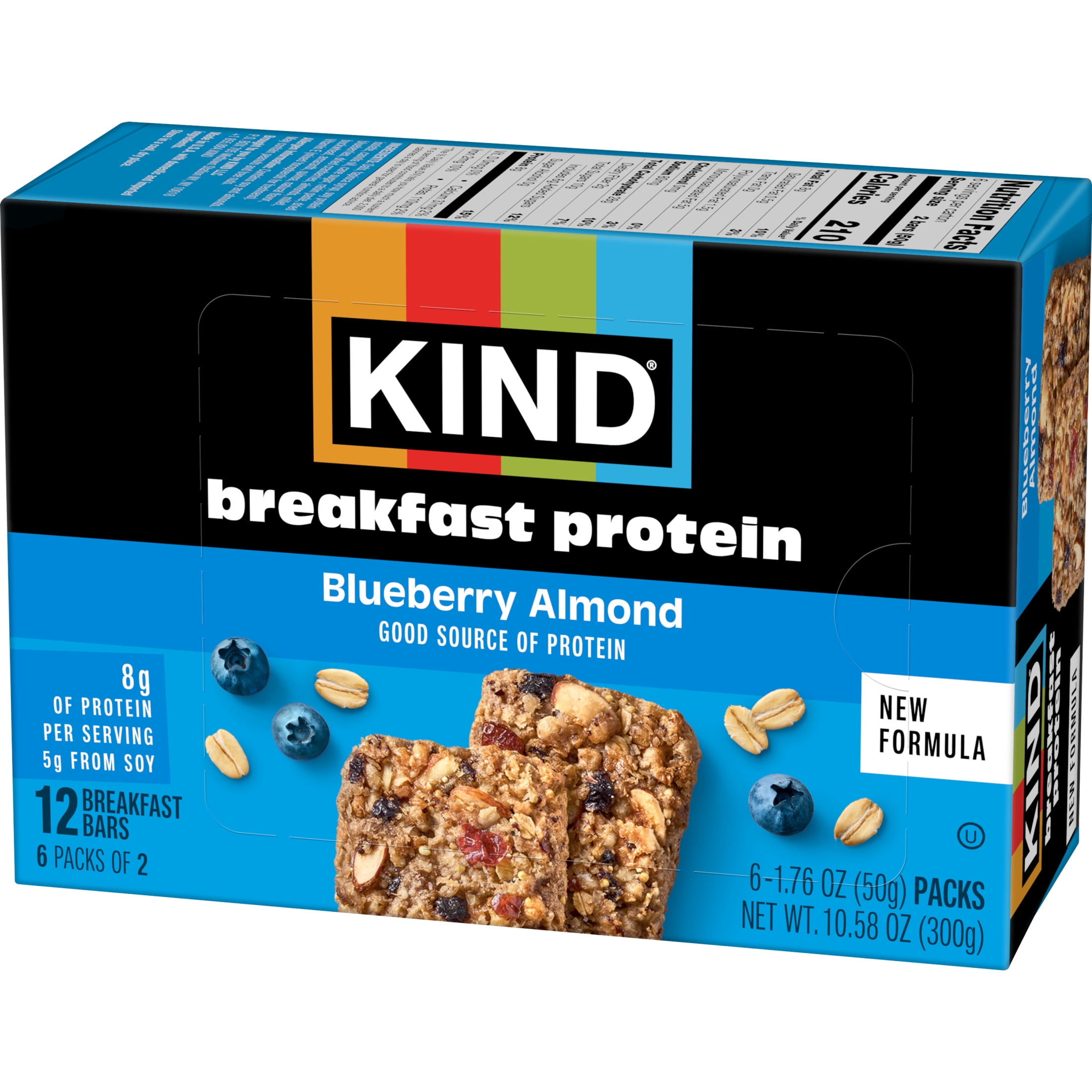 KIND Blueberry Almond Breakfast Protein Bars, 6-Count, 1 Cardboard Box