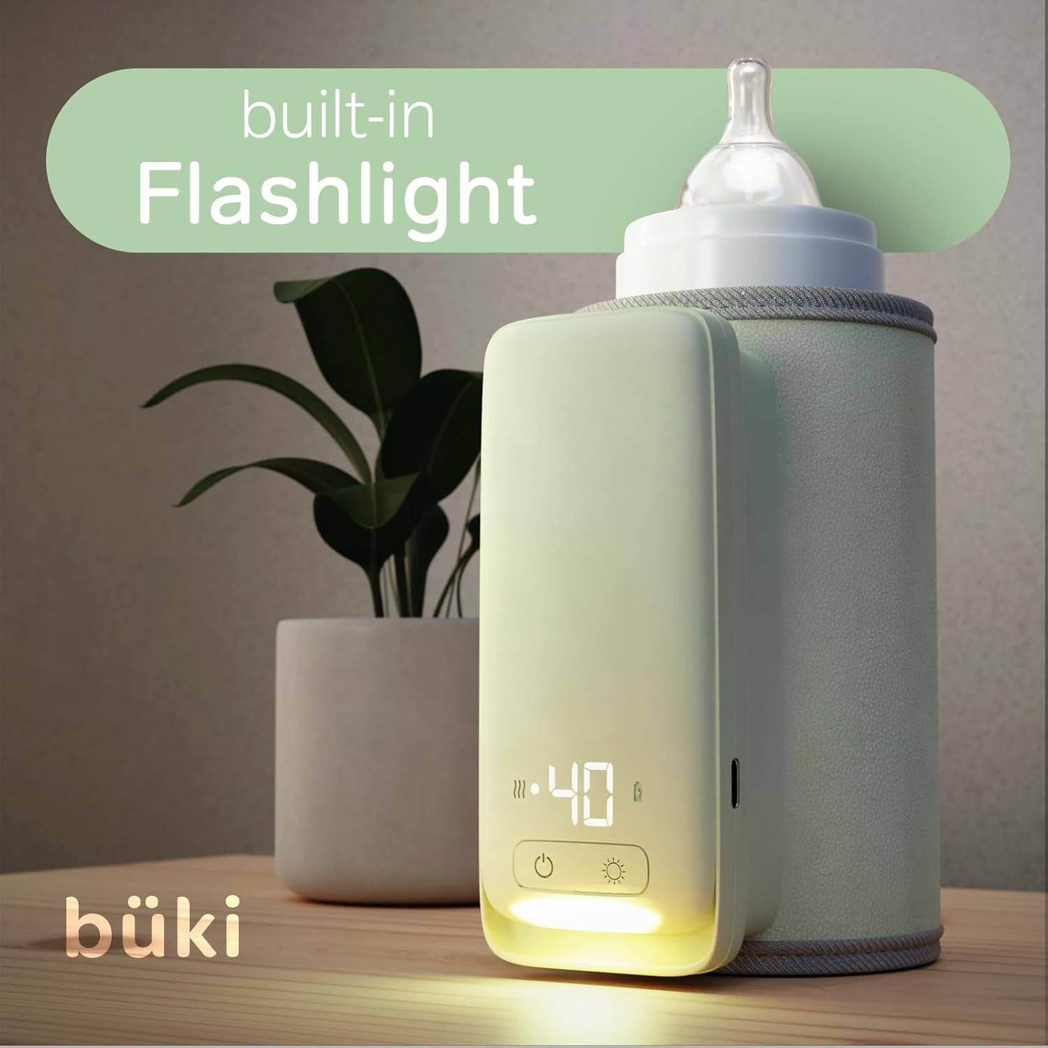 Büki Portable Bottle Warmer for Breastmilk or Baby Formula, Fast-Heating, Leak-Proof, Rechargeable