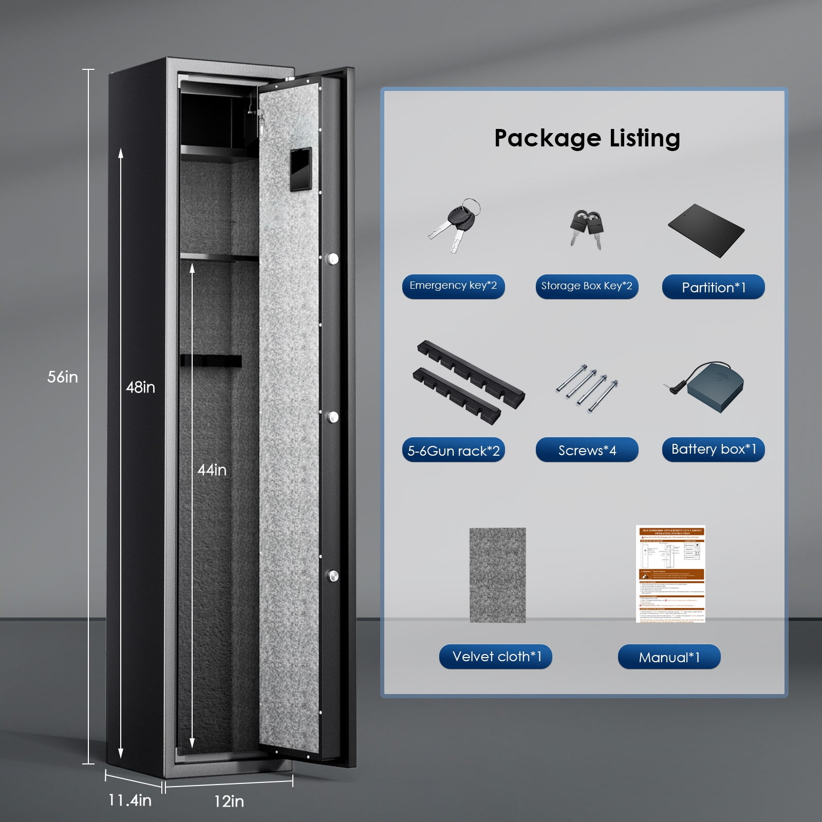 TELAM Biometric Gun Safe for 5 Rifle Gun,Quick-Access with Fingerprint, Digital Keypad & Keys Handgun Lock Box with Security Cabinet, H 57