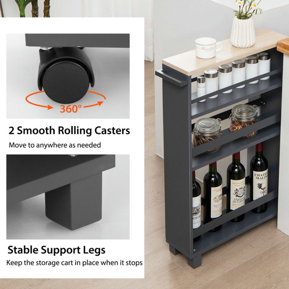 Finihen Rolling Cart, Kitchen Island Cart, 4-Tier Slim Storage Kitchen Cart with Adjustable Shelves, for Kitchen, Dining Room, Gray Finihen Rolling Cart, Kitchen Island Cart, 4-Tier Slim Storage Kitchen Cart with Adjustable Shelves, for Kitchen, Dining Room, Gray