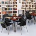 thumbnail image 4 of HomeStock Rococo Radiance 42" Square Height Adjustable Cherry Mobile Classroom Table with 4 18" Black Stack Chairs for Ornate Educational Environments, 4 of 6