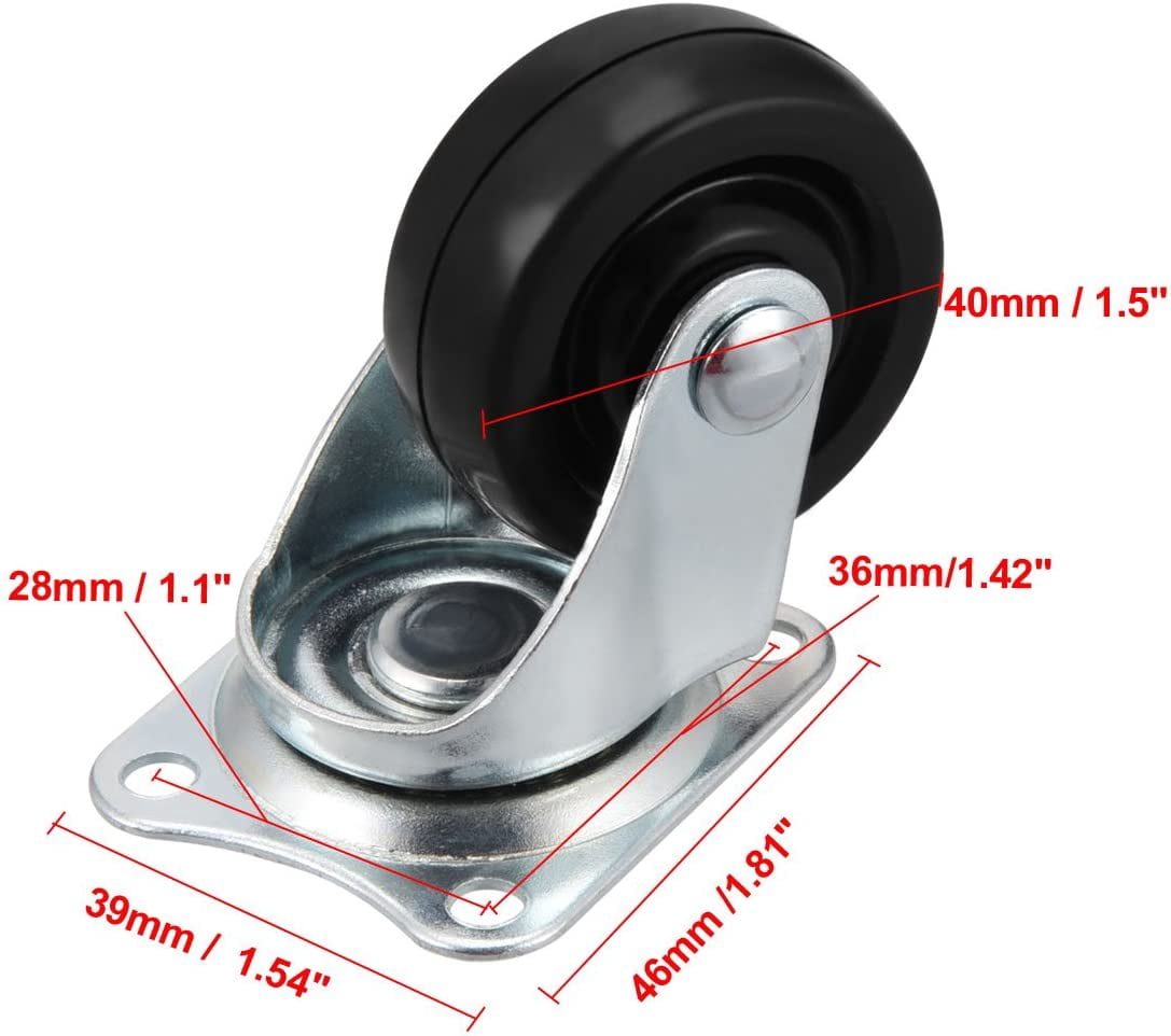 FRKSMD-Swivel Caster Wheels 1.5" Rubber with 360 Degree Top Plate 44LBS Capacity for Furniture Carts Workbench, Black, Pack of 4