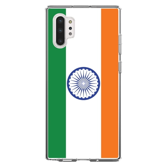 DistinctInk Clear Shockproof Hybrid Case for Galaxy Note 10 PLUS (6.8" Screen) - TPU Bumper, Acrylic Back, Tempered Glass Screen Protector - India Flag Indian - India
