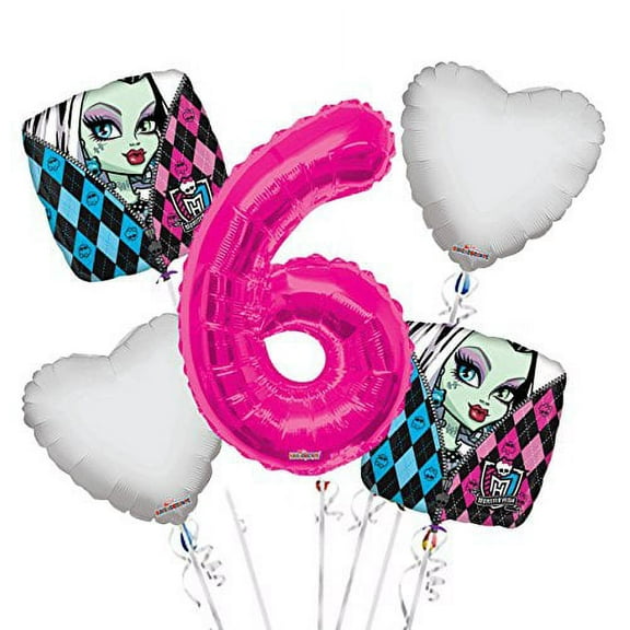 Monster High Balloon Bouquet 6th Birthday 5 pcs - Party Supplies