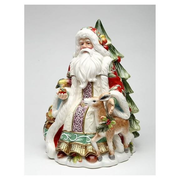 10545 Fine Ceramic Victorian Harvest Santa with Deer and Christmas Tree Cookie Jar, 11-1/4" H