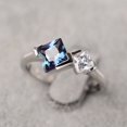 thumbnail image 1 of Unique 2 Stone Ring Sterling Silver Princess Cut Alexandrite Engagement Ring June Birthstone, 1 of 3