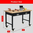 thumbnail image 2 of BeesClover 48x24 Inch Garage Workbench with Drawer, Rubberwood Top Work Benches with Wheels & Power Outlet, Adjustable Height Work Table, 2 of 7