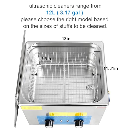 Kendal Commercial Grade 360watts 12L Ultrasonic Cleaner 40kHz with Knobs Timer&Heater Cleaning Machine, for Watch Instruments Industrial Parts Excellent Cleaner Solution