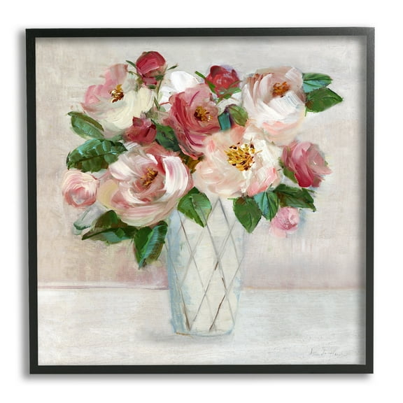 Stupell Industries Pink & Red Rose Bouquet Botanical & Floral Painting Black Framed Art Print Wall Art, 12 x 12