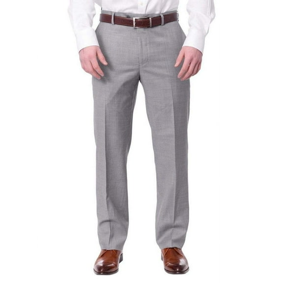 Mens Classic Fit Solid Light Gray Flat Front Wool Dress Pants
