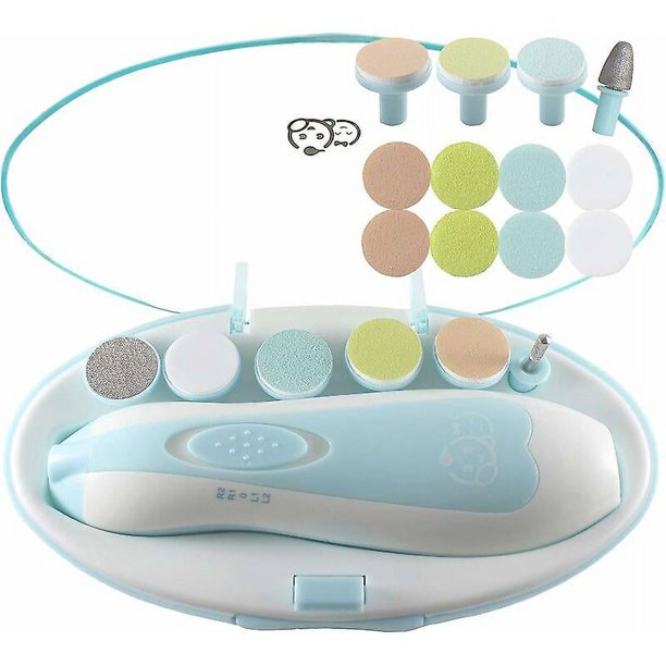 Lima de uñas eléctrica para bebés 20 en 1 Kit de cortauñas Royal Angels para recién nacidos y adultos, reemplazo adicional incluido (azul) (hy)
