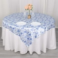 thumbnail image 2 of Efavormart White Blue Chinoiserie Floral Print Satin Table Overlay, Square Tablecloth Topper - 72"x72", 2 of 9