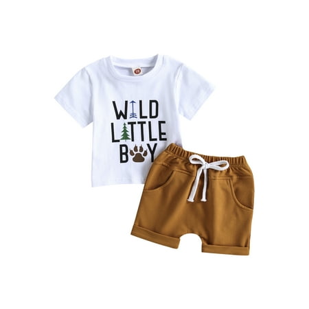 

Bagilaanoe 2pcs Toddler Baby Boys Short Pants Set Letter Print Short Sleeve T-Shirts Tops + Shorts 3M 6M 12M 18M 24M 3T Kids Casual Summer Outfits