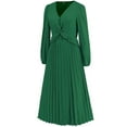 thumbnail image 6 of Hvot&aat Women's Elegant Pleated Midi Dress for Wedding Guests 2025 Fall Long Sleeve V Neck Evening Party Cocktail Dresses, 6 of 7