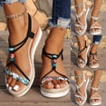thumbnail image 2 of Espadrilles for Women Open Toe Wedge Sandals Boho Braided Band Beaded T-Strap 2026 Beach Vacation Shoes Black Size 9, 2 of 8