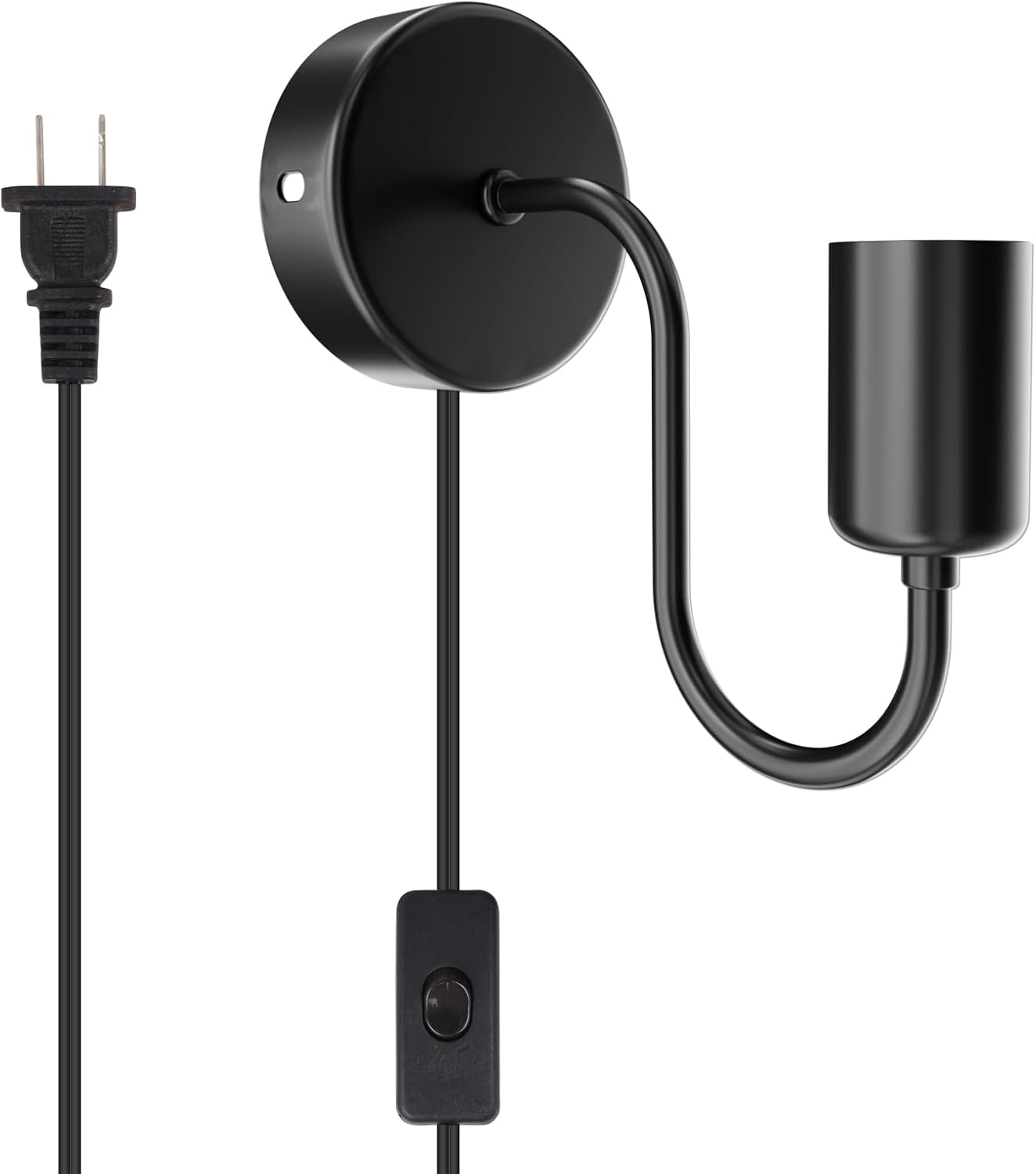 Plug-in Wall Sconce With On/Off Switch – Industrial Farmhouse Wall Lamp | Black Metal Gooseneck | Easy Install For Bedroom, Living Room - View #5