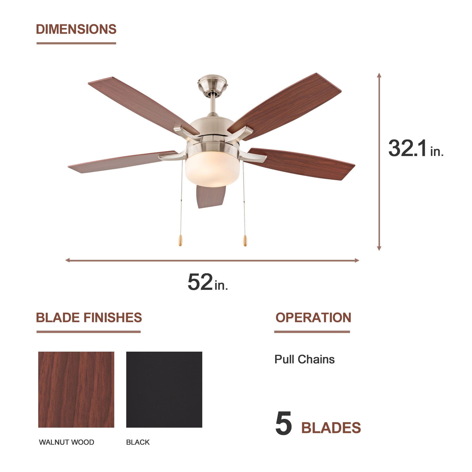 US Home Goods 52in Nickel Modern LED Ceiling Fan