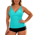 thumbnail image 2 of Conairie Women Tankini Sets High Waisted Swimsuit Two Piece Solid Color Tummy Control Bathing Suit Tops With Boyshort Plus Size Beach Breathable Swimwear Green XL, 2 of 5