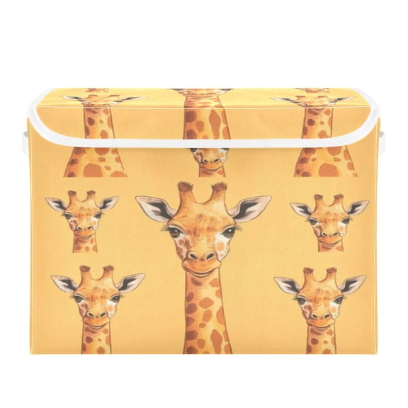 Storage Box With Lid 16.5x12.6x11.8In Foldable Stacked Household Storage Box Orange Cartoon Giraffe
