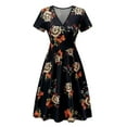 thumbnail image 4 of Umbreon Black Summer Dresses for Women Short Sleeve V Neck Midi Dress Pleated Print Causal Loose Beach Vacation Dresse, 4 of 4