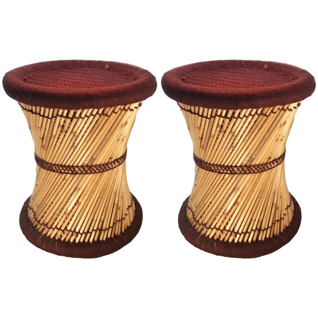 Natural Geo Tabouret d'Accent Moray (Ensemble de 2) - Tissé à la Main Brun