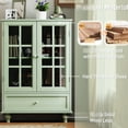 thumbnail image 4 of Modern Hallway Cupboard With Double Glass Doors And Drawer In Mint . Quality Material, Solid Wood Leg Frame, Tempered Panels. Adjustable Shelving System, Practical Space. 28''d×15''w×38''h, 48.4 Lbs, 4 of 7