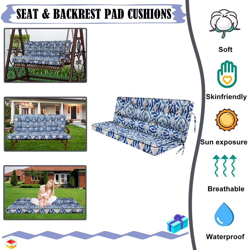 XXLYY Porch Swing Cushions, Waterproof Swing Replacement Cushions with Backrest and Ties, Garden Bench Seat Cushion, Outdoor Porch Patio Swing Non-Slip Chairs Pad