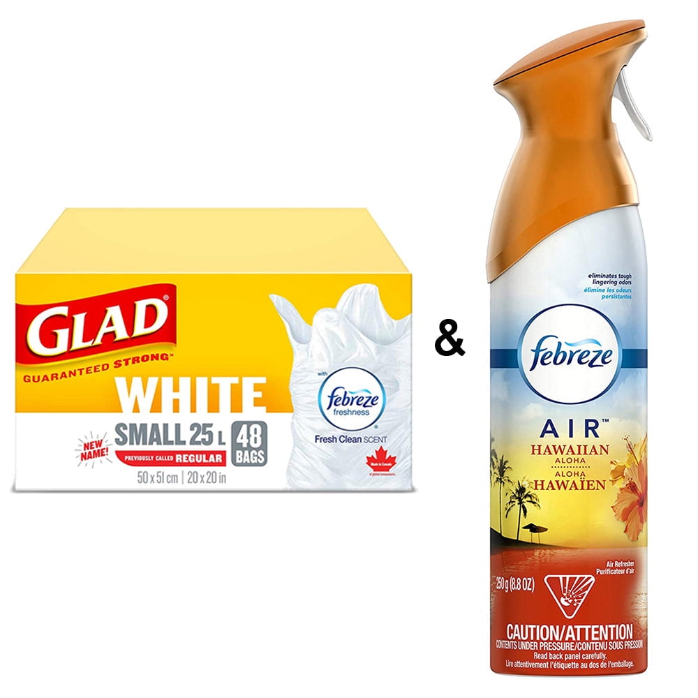 Glad White Garbage Bags Small 25 Litres with Fresh Clean Scent, 48