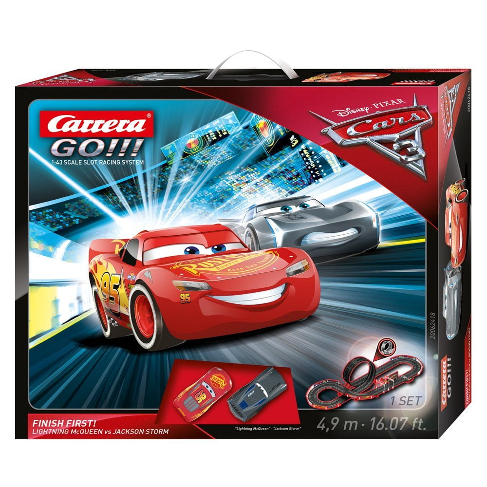 Carrera First Disney/Pixar Cars - Slot Car Race Track - Includes 2 Cars:  Lightning McQueen and Jackson Storm - Battery-Powered Beginner Racing Set  for