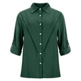 thumbnail image 4 of Outfmvch Button Down Shirts for Women Solid Color Business Button Down Shirt Polo Short Sleeve Shirts Linen Shirts for Women Linen Cotton Shirts Tops for Women Gauze Shirt Shirts for Women Green L, 4 of 8