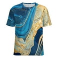 thumbnail image 6 of Ladies T-Shirt Blue And Gold Marble Print O Neck T Shirts Short Sleeve Vintage Design Tshirt Casual Top Tees Large Size, 6 of 7