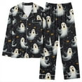 thumbnail image 4 of Tnhcen Women's 2025 Halloween Ghost Print Pajama Set Long Sleeve Collared Sleepwear Comfortable Loungewear S-2XL Black, 4 of 4