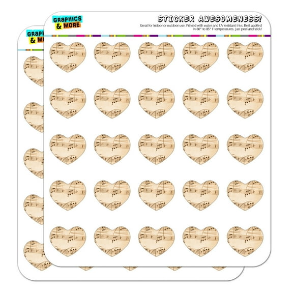 Vintage Sheet Music Notes Musical Score Musician Heart Shaped Planner Calendar Scrapbook Craft Stickers
