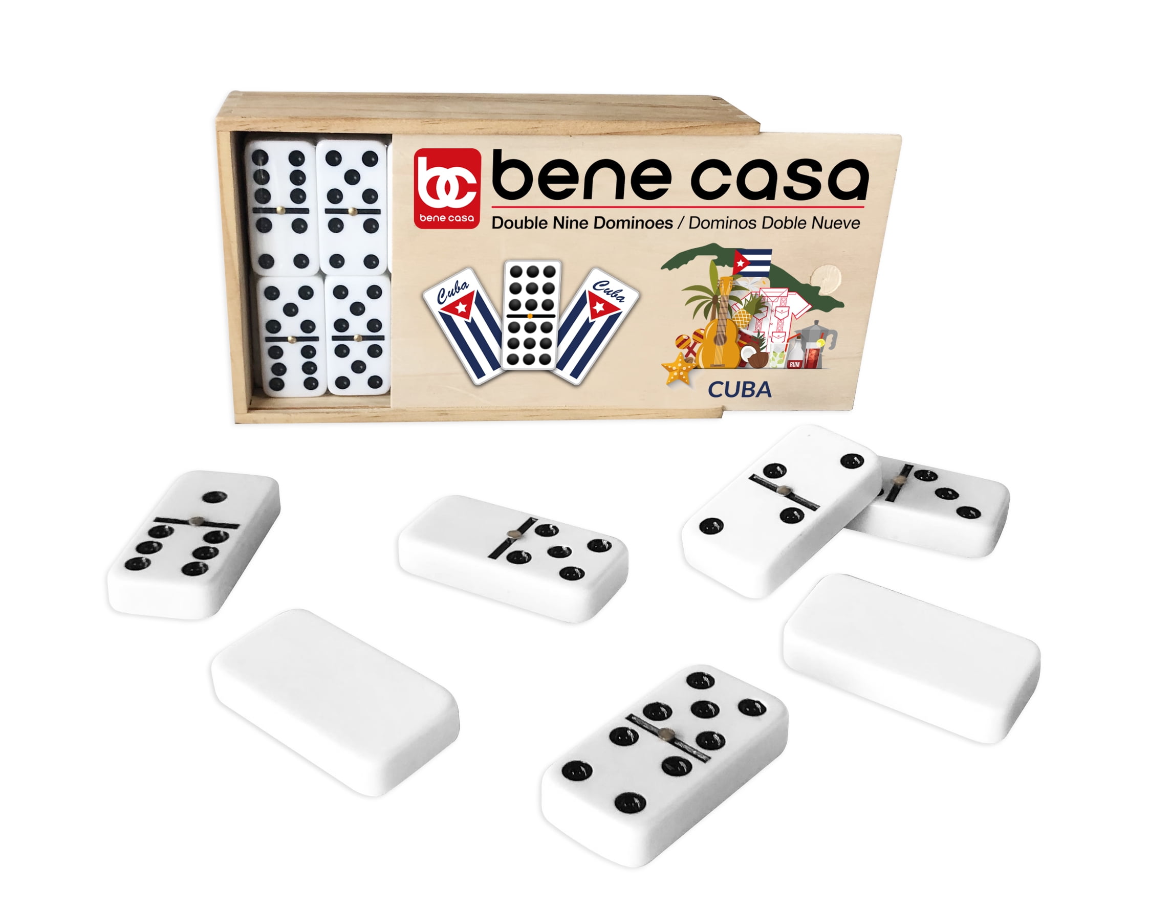 Double Nine 9 Doble Nueve Cuban Flag Dominoes Board GameWood Box 