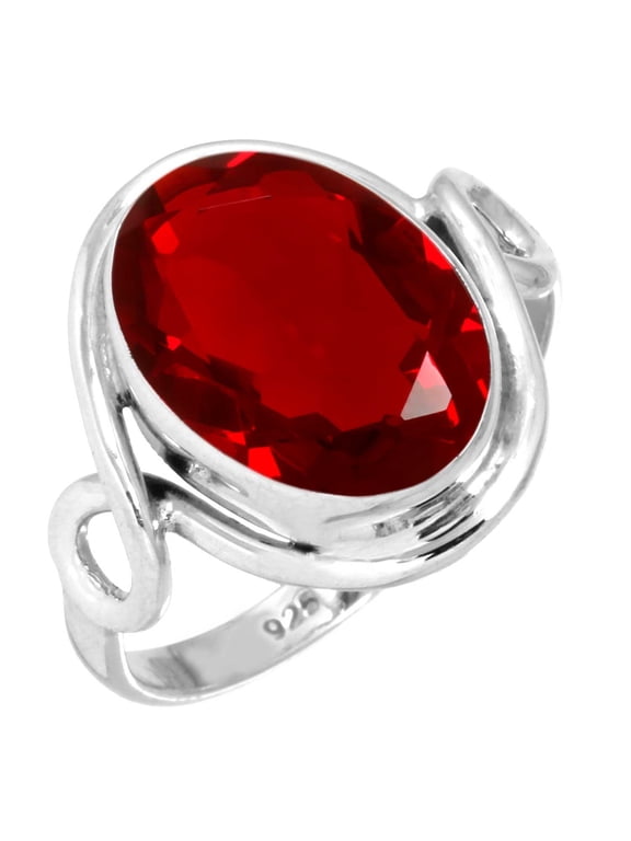925 Sterling Silver Ring For Women - Men Red Ruby Simulated Gemstone Silver Ring Size 12 July Birthstone Handmade Silver Ring Size 12 Halloween Gift For Wife 925 Silver Gemstone Jewelry