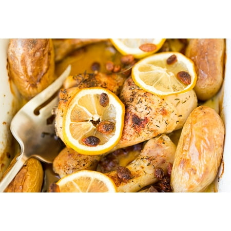 - Peel-n-Stick Poster of Chicken Lemons Cooking Slice Dinner Lemon Dish Poster 24x16 Adhesive Sticker Poster Print