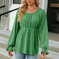 thumbnail image 6 of cfhntfmh Casual Shirts for Women Fashion Crewneck Long Sleeve Flowy Dressy Tops Loose Pleated Badydoll Blouses, 6 of 7