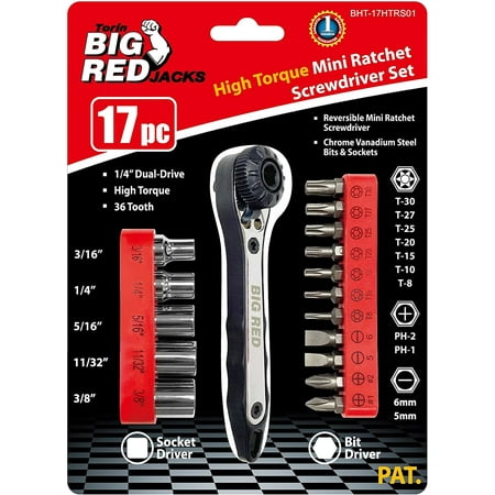 

BIG RED Mini Ratchet Wrench Screwdriver Set 36 Teeth Reversible Super High Torque 1/4 Dual-Drive Bit and Socket set WSG002